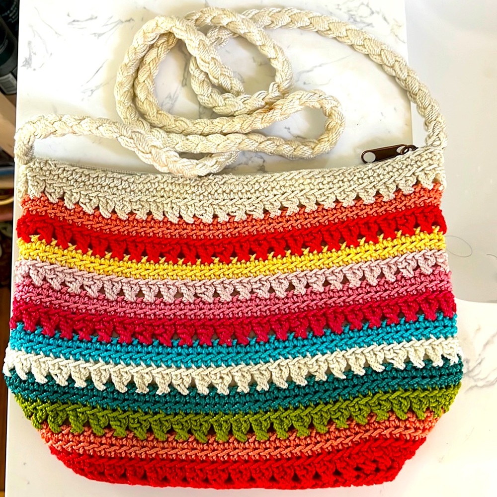 Croft & Barrow cross body crochet Y2K summer purse zipper bag stipe